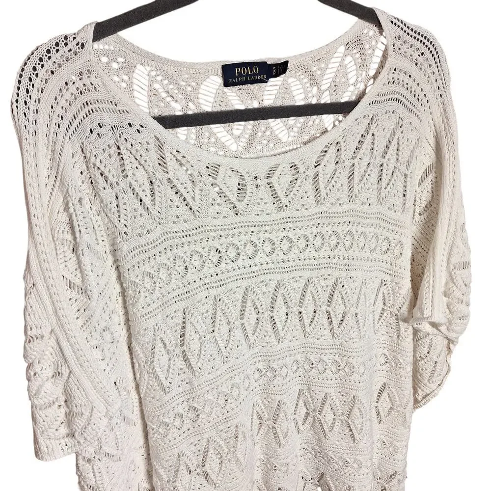 Polo Ralph Lauren Pointelle-Knit Boatneck poncho sweater oversized Boho crochet
